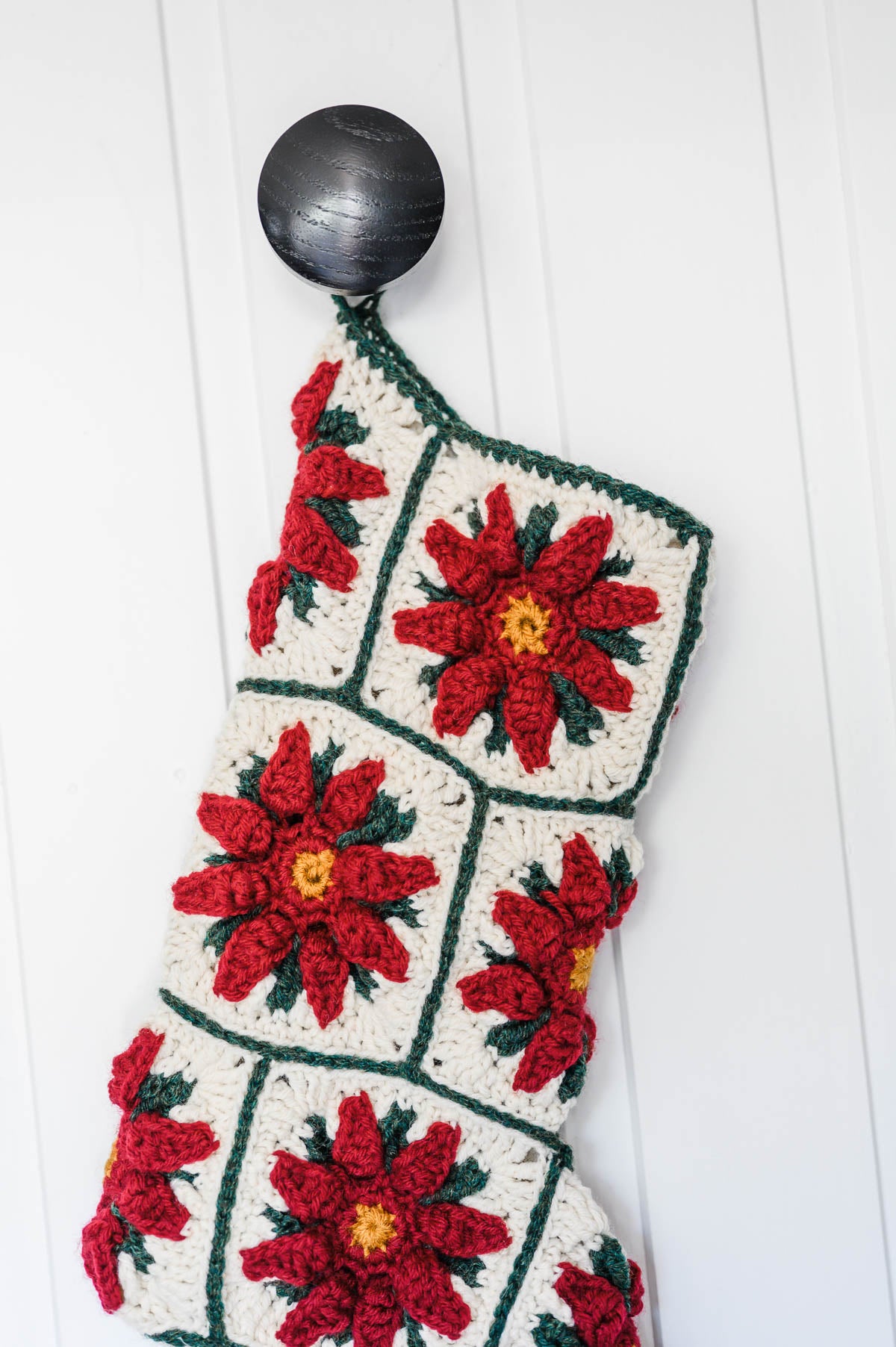 Poinsettia Granny Square Christmas Stocking Crochet Pattern