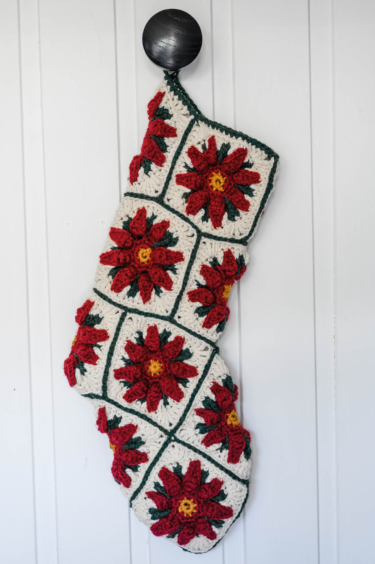 Poinsettia Granny Square Christmas Stocking Crochet Pattern