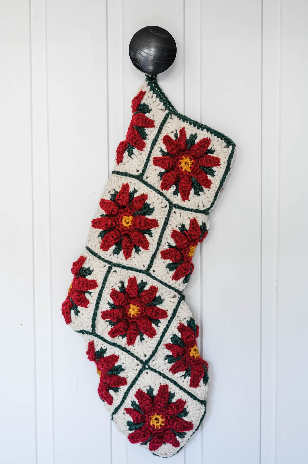 Poinsettia Granny Square Christmas Stocking Crochet Pattern