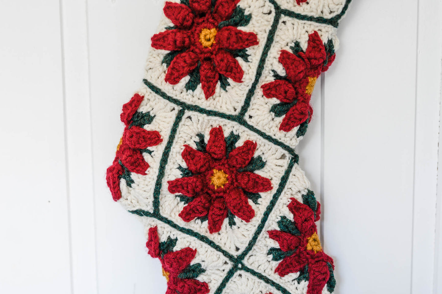 Poinsettia Granny Square Christmas Stocking Crochet Pattern