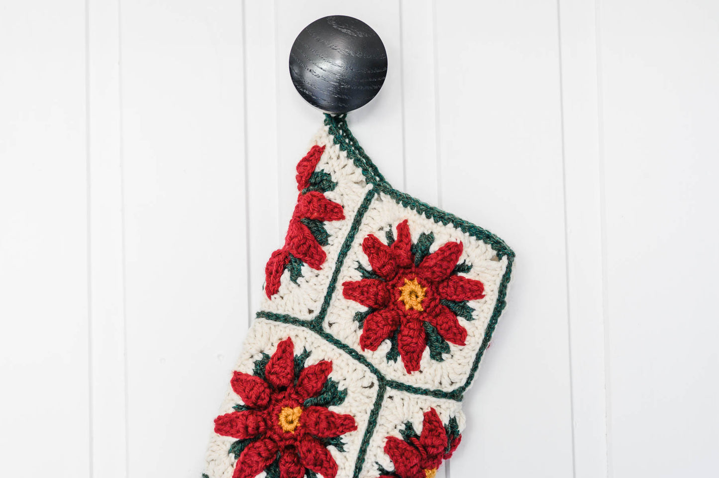 Poinsettia Granny Square Christmas Stocking Crochet Pattern