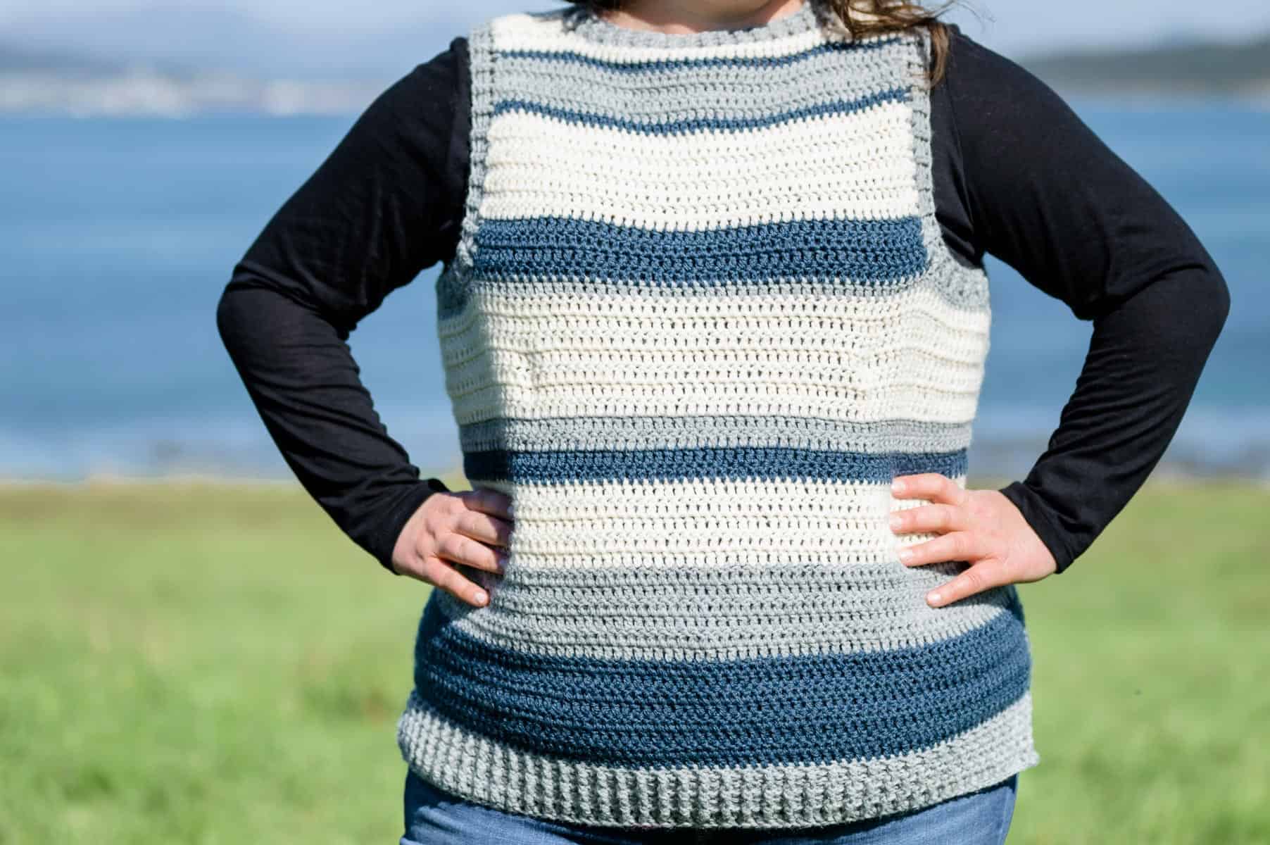 Striped Sweater Vest Crochet Pattern - Main Image