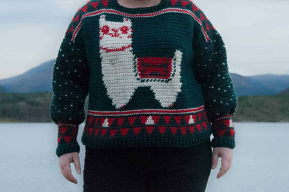 crochet alpaca my holiday sweater free crochet pattern modeled, ugly christmas sweater