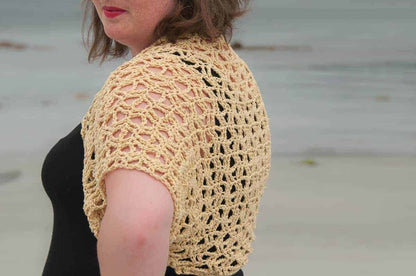 crochet sunny bolero crochet pattern design, a crochet bolero shrug wrap modeled
